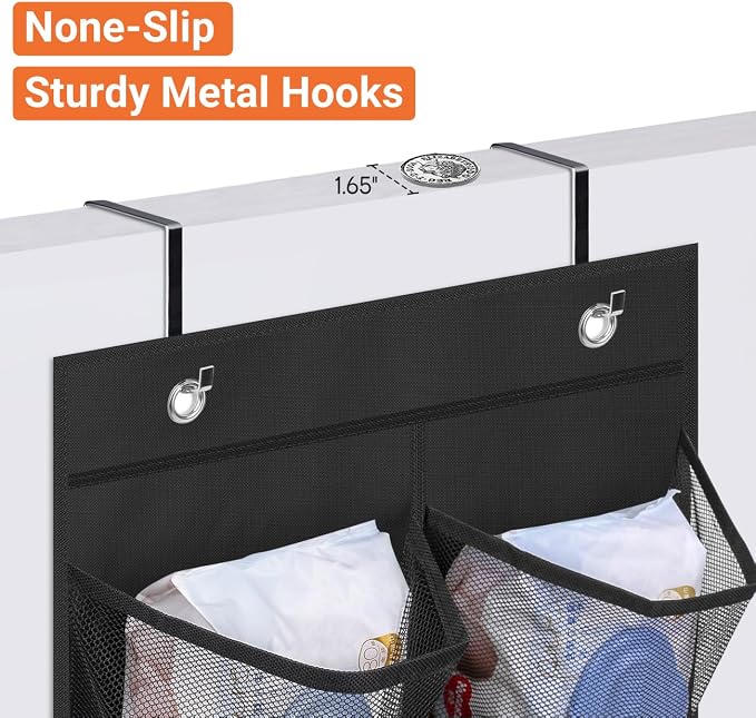 KIMBORA 2 Packs Narrow Over the Door/Wall Shoe Organizer, Small Hanging Shoe Rack for Closet with Clear Mesh Pocket for Bathroom, RV, Pantry, Camping (Black)