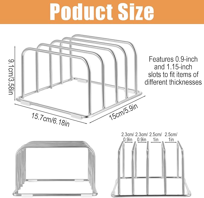 2-Pack Cutting Board Holder Stand 304 Stainless Steel 4-Tier Chopping Board | Racks Organizer, Storage Cookie Sheet Baking Sheet Baking Trays,Chopping Boards,Dish 0.9+1.0 Inch Width Slots