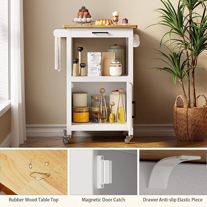 Qsun Rolling Microwave Cart with Storage, White | Microwave cart with wheels, Small Home Coffee Bar, Microwave Stand, Rolling Kitchen Cart with Side Hook