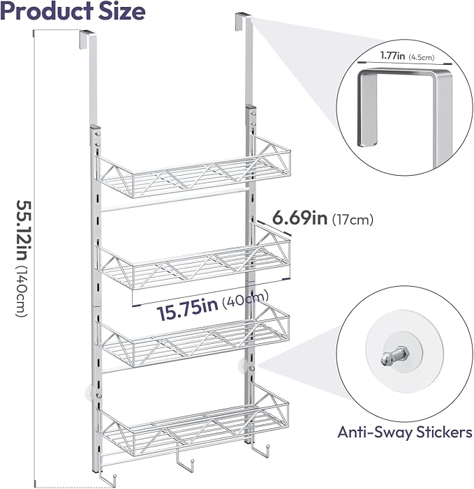 SWTYMIKI Over Door Hat Organizer - 5 Tier Wall Mounted Hat Rack with 4 Adjustable Metal Basket Heights Design and 3 Hooks, Baseball Cap Organizer Storage Holds up to 49 Caps for Door, Bedroom, Closet