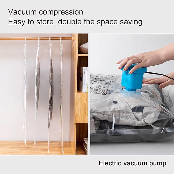 Large Garment Covers, Pack of 5, Vacuum Storage Bag with Electric Pump, Clear Compression Airtight Sealer Bags with Hanging Buckle, Hanging Clothes Storage(110cm/43in)