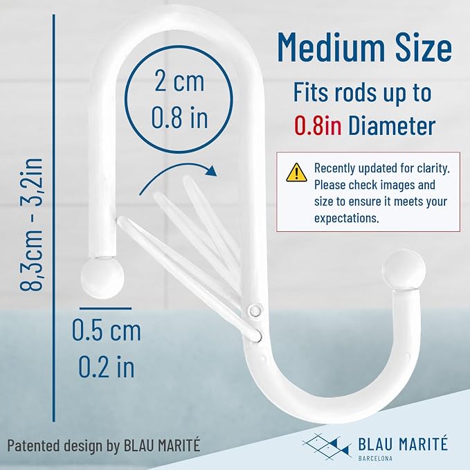 10-Pack Metal S Hooks for Hanging – Heavy-Duty S-Shaped Hooks with Safety Buckle – Fits Bars up to 0.8 in – Anti-Drop S-Hooks for Kitchen, Bathroom, Closet & Pot Racks – White (Medium)