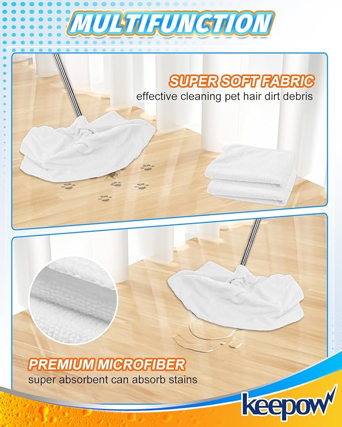 KEEPOW 3PCS Extra Large Microfiber Cleaning Cloth 30" x 20" Large Floor Microfiber Towel Reusable Washable Free Lint Free Cloth Rag for Squeegee Mop Floor Window Housekeeping (White)