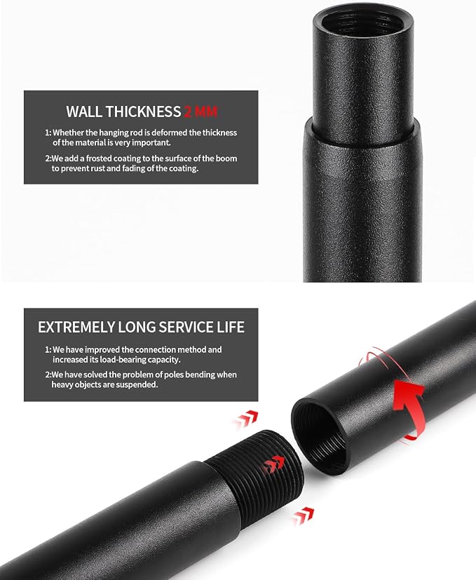 BaiNong Closet Rods for Hanging Clothes Adjustable 17"-82" Black 2 Pack | Heavy Duty Closet Rod for Closet Wardrobes,Walk-in Closet, Laundry RV With an Anti-Bending System