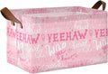 Howdy Cowgirl Quoted Pink Western Storage Basket Foldable Cube Storage Bins with Handles&Labels Waterproof Collapsible Organizer Box Bin Large Rectangle Decorative Baskets for Shelves Home Living Room