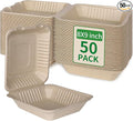 Aricsen Compostable 1 Compartment 50 Pack 8×9 Inch Takeout Lunch Box Containers with Lid To Go Take Out Clamshell for Food, Disposable Eco-Friendly Biodegradable Bagasse, PFAS-Free, Brown