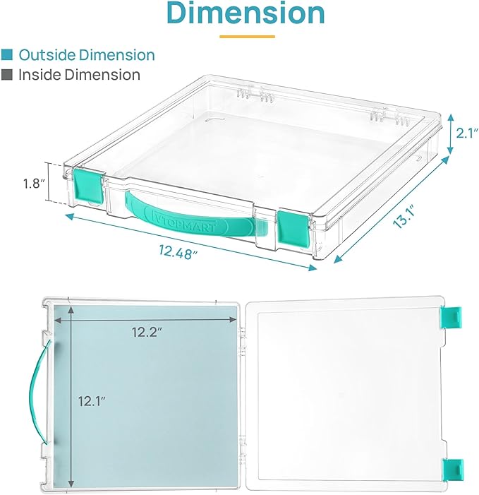 Vtopmart 2 Pack Board Game Storage with Handle and Snap-Tight Latch Lid | Clear Craft Organizer Fit 12" x 12" Papers, Stackable Storage Box for Scrapbook Storage, Art Supply Storage, Puzzle Storage