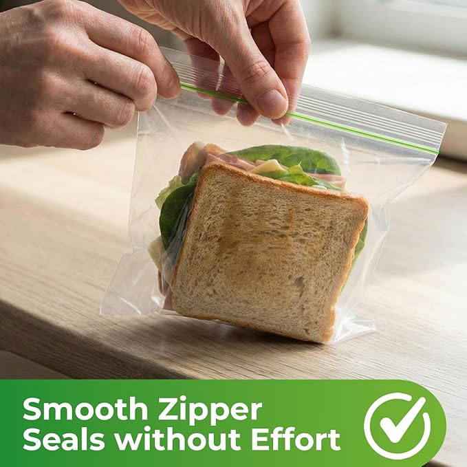 Sandwich Bags 150 Count Resealable, Super Strong Zipper 5.9" x 6.7" Size Perfect For School, Work and Lunch Prep Reusable Sandwich Bags