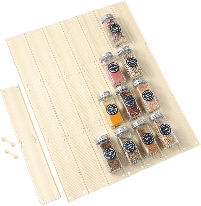 MIUKAA 33 Pack Adjustable Spice Liner, Slip-Proof Spice Drawer Organizer, Kitchen Drawer Liner for Spices Bottle,Tableware, Cups Organizer（Single 7.1 x2.3 in） 3mm thick