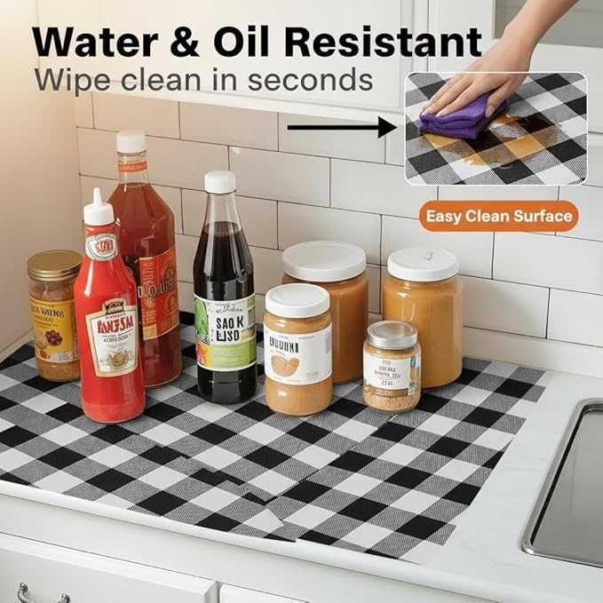 Coavas Shelf and Drawer Liner, Non Slip Extra Grip Non Adhesive Waterproof Thickened Cabinet Mat, Easy Cut for Kitchen Pantry Bathroom Dresser Cupboard (Black Stripe, 12IN x 30FT)