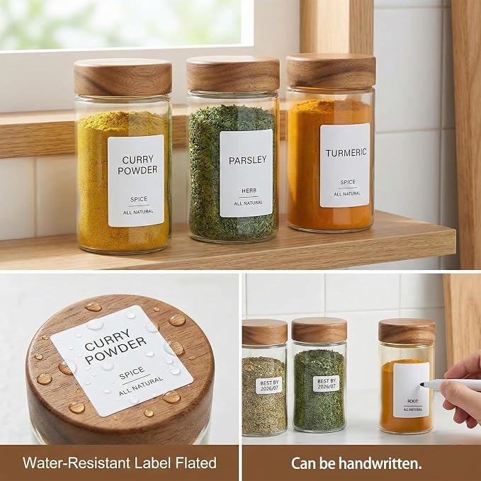 Spice Jar Labels 150 PCS Waterproof Spice Labels Stickers Spice-Minimalist Condiment for Kitchen Jars