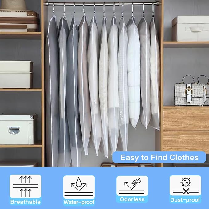 Suit Bags for Closet Storage Garment Bag (24'' x 40'' Set of 12) Clear Garment Bags for Hanging Clothes Plastic Waterproof Suit Cover Bag with Zipper for Coats, Jackets, Shirts Closet