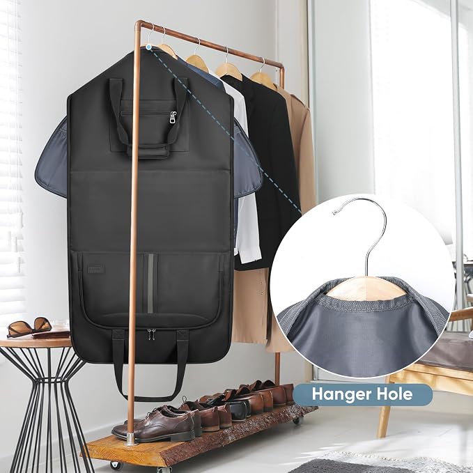 BALEINE Travel Garment Bag, Travel Suit Bag for Men, Water Resistant Carry on Garment Bag for Hanging Clothes, Garment Duffel Bag for Travel Business (Pure Black-Convertible)