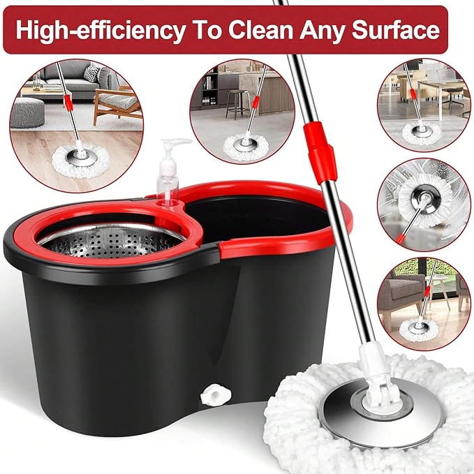 360° Spin Mop & Bucket System – 20QT Floor Cleaning Set with 3 Microfiber Mop Heads & 61" Adjustable Stainless Steel Handle for Effortless, Streak-Free Cleaning