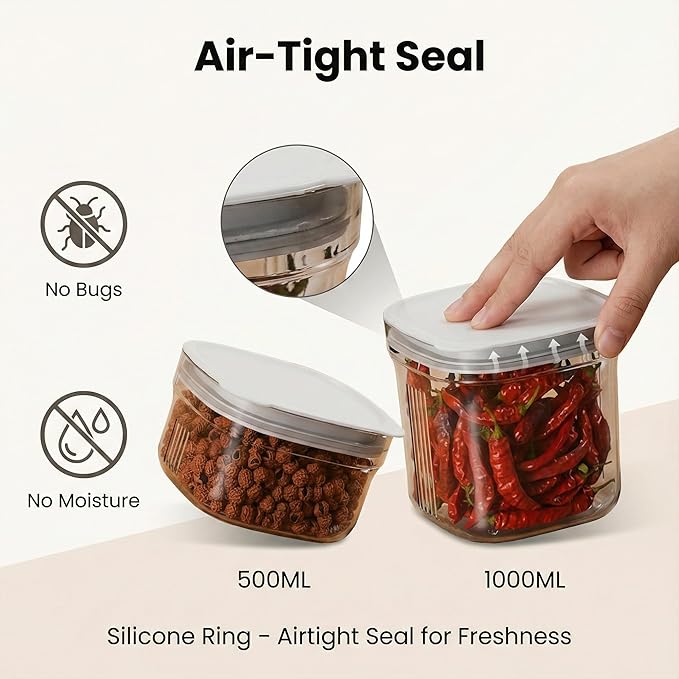 Airtight Food Storage Containers with Lids, 4 Pcs Set BPA Free Clear Kitchen Pantry Organization Canisters for Herbs, Coffee, Tea - Keeps Food Fresh & Dry (Transparent-4pcs set)