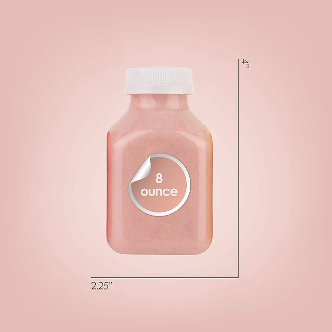 Disposable Plastic Juice Bottles 8 Oz with Lids | 160 Pack | for Water, Orange Apple Lemon Juicing, Smoothies, Milk, Reusable, BPA Free, Tamper-Proof Caps, Catering, Takeout