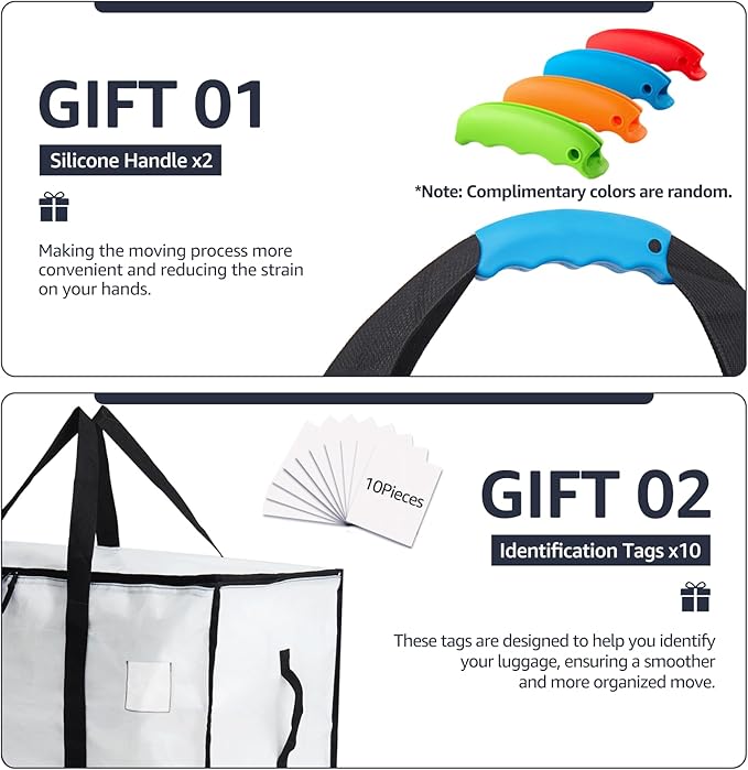 Moving Bags Heavy Duty Extra Large, Moving Boxes, Moving Supplies Essentials, Blue Storage Bins with Lids, Plastic Packing Totes, Storage Bags for Clothes with Handles & Zippers(White, 10 Pack)