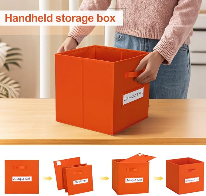 Fabric storage cubes (8 Pack) 13 Inch Cube Storage Bin, cube organizer bins with 8 Labels Window Cards & a Pen, Foldable cube organizer bins and Storage Box, Orange