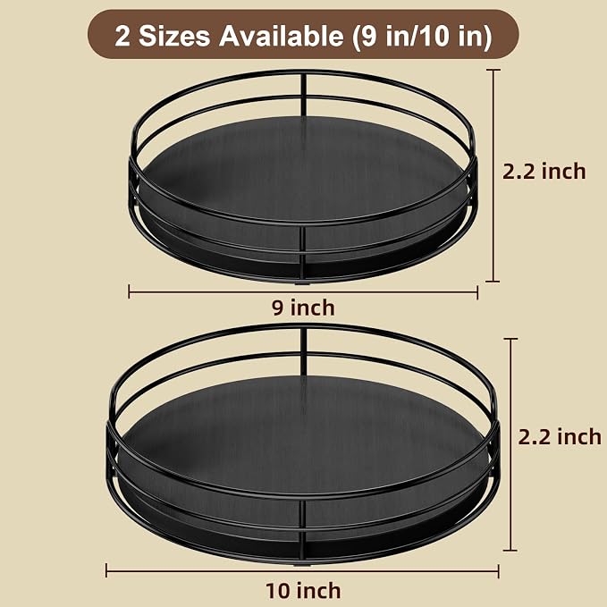 Optish 2 Pack 9" 10" Lazy Susan Turntable for Table Top, Wooden Lazy Susan Organizer for Cabinet, Kitchen, Countertop, Pantry, Spice Organizer, Bathroom, Vanity, Table Decor, Black