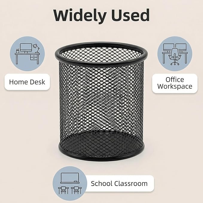 Pen Holder Pencil Holder Mesh Metal Pen Cup Holder Pencil Cup Holder for Desk Office Home Pen Organizer Black, 6 Pack