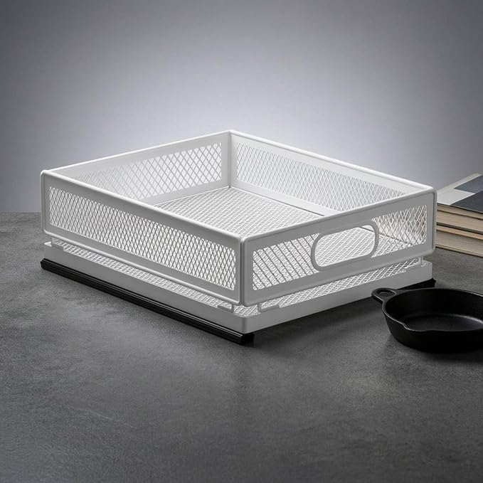 Gralara Pull-out Storage Basket Mesh Storage Basket Rounded Corners for Kitchen, Small Storage Basket 30cm Long With Slide Rail