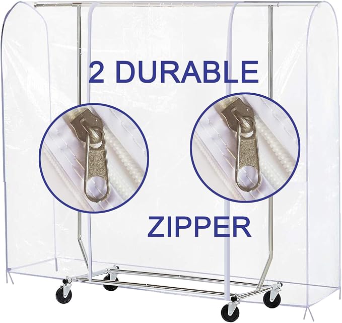 Ruibo Clear Garment Rack Cover for Clothes Rack Cover with 2 Durable Zipper/Clothing Waterproof, Dustproof Protector (S:47.2x20x60 inch)