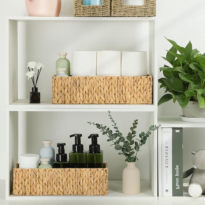 Toilet Paper Holder Bathroom Storage Wicker Basket Farmhouse Decor Small | Nesting Small Storage Basket, Bathroom Countertop Organizer, Water Hyacinth Woven, Home Decor