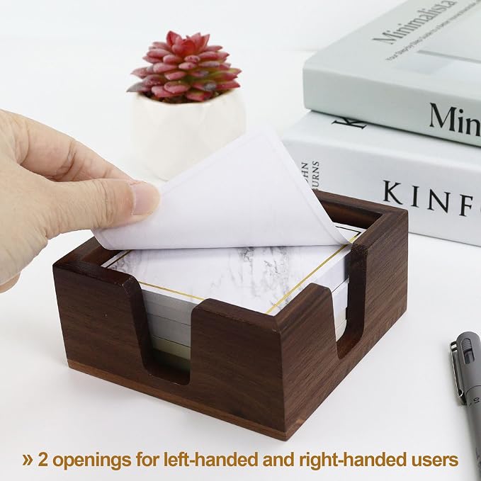 Buqoo Black Walnut Wood Sticky Note Pad Holder for Desk | Memo Holder Paper Dispenser, Desktop Accessories Organizer for Office School Home