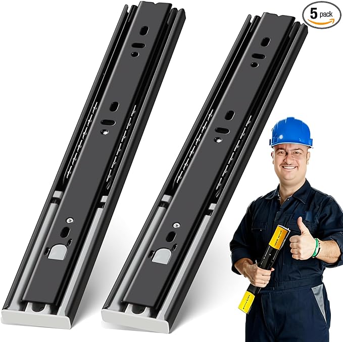 YENUO 5 Pairs Push to Open Drawer Slides Full Extension 12–24 Inch 100 LB | Side Mount Heavy Duty Touch Release Drawer Glides Rails Ball Bearing 12–24 Inch for Kitchen Dresser Hardware Cabinet