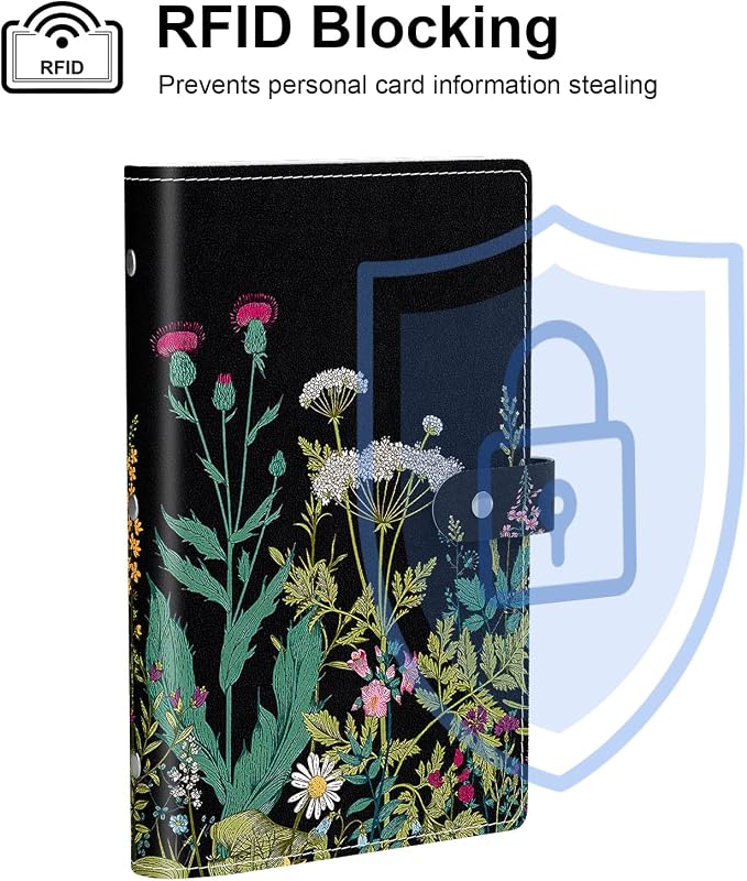 Rouidr Business Card Organizer, RFID Business Credit Card Holder with 96 Card Slots, Portable Leather Card Wallet for Women, Dandelion