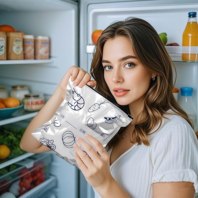 Reusable Aluminum Foil Sealable Storage Bags - Freezer Bags, Resealable Stand Up Pouches for Fresh Keeping, with Label, Zip Lock, Suitable for Vegetable, Fruit, Meat, and More,3 Size (30)