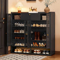 Shoe Cabinet with Louvered Doors, Freestanding Entryway Shoe Storage Cabinet with Drawer & Open Compartment, Modern Bamboo Shoe Rack Organizer with Thickened Adjustable Shelves for Closet