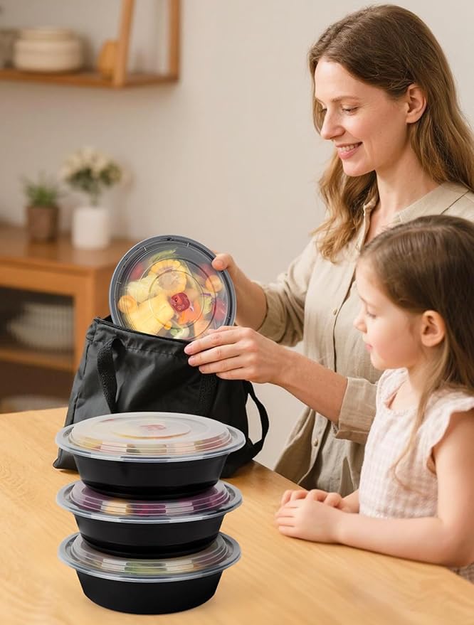 UMT Plastar 32 oz Round Meal Prep Bowls with Lids, 50 Pack BPA-Free Containers