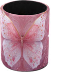 Leather Pen Holder for Desk, Pink Butterfly Pencil Cup Pen Organizer Makeup Brush Holder for Office Home Kids Countertop Desk Accessory Storage