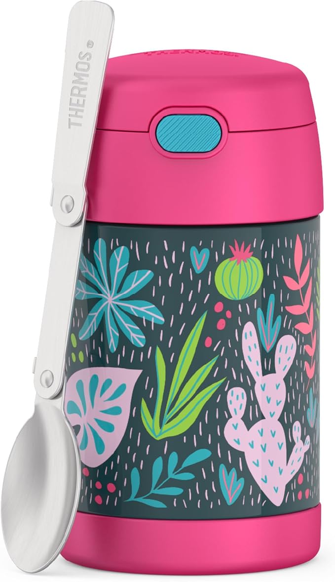 THERMOS FUNTAINER Insulated Food Jar – 16 Ounce, Tropical Foliage – Kid Friendly Food Jar with Foldable Spoon