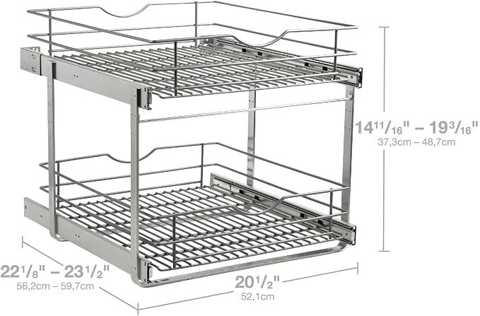 2 Tier Pull Out Cabinet Organizer,(20½"W x 22" D) Soft Close Slide Out Drawer For Kitchen Base Cabinet, Individual Pull Out Shelf, Roll Out Pantry Organization, 22 Inch Deep