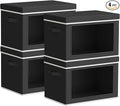 Homsorout Storage Bins with Lids - Small Fabric Organizers with Window, Collapsible Storage Bins for Clothes, Decorative Closet Organizers for Towels, Tshirt, 4 Pack, Black
