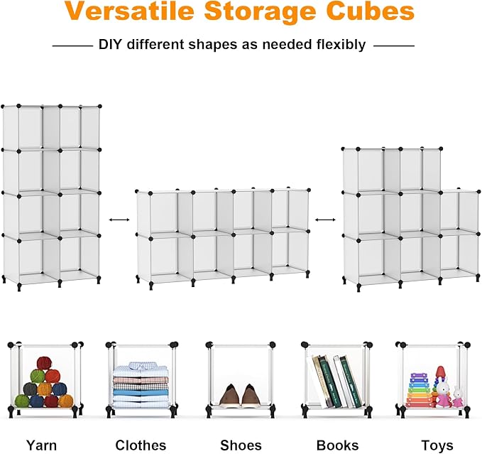 AWTATOS 8 Cube Storage Organizer, Closet Organizer Storage Shelf | DIY Stackable Storage Cubes Shelves for Closet, Bookcase Bookshelf, Plastic Shelving for Bedroom, Home Office, Translucent