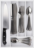 Pristine Bamboo Kitchen Drawer Organizer - Drawer Utensil Organizer and Cutlery Tray - Flatware and Silverware Holder (5-Slots, White)