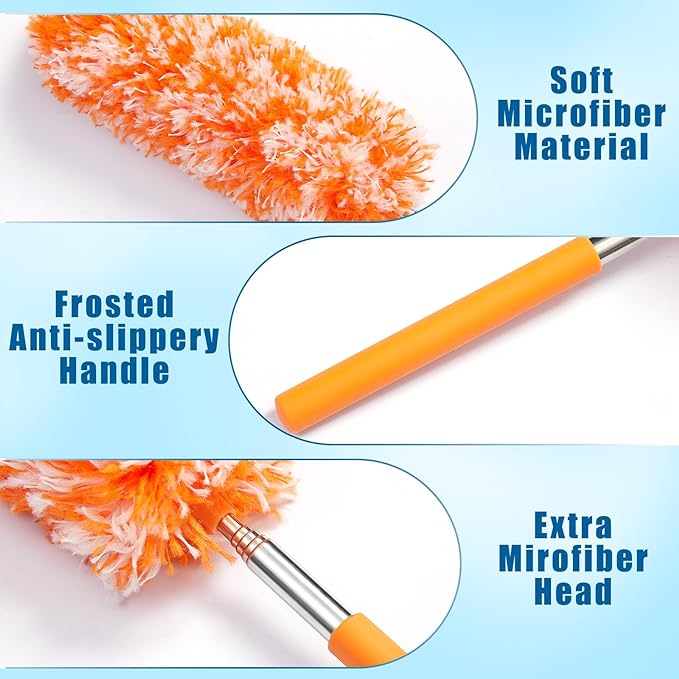 Tanlade 12 Pcs Microfiber Feather Duster for Cleaning, Extendable 13-31 Inch Ceiling Fan Duster with Bendable Head, Washable Tools for Ceiling Fans, Furniture, Car, Cobwebs (Bright Color)