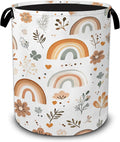 Rainbow Flowers Laundry Basket,Boho Large Collapsible Portable Round Laundry Hamper with Handles,Oxford Storage Bin for Clothes,Blankets,Bedroom,Bathroom