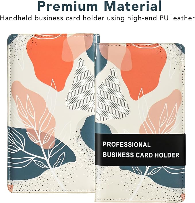 Leather Professional Business Card Holder Organizer Book - 300 Card Capacity Premium PU Folder with Soft Cover, Name Card Credit Cards Binder for Men/Women, Desert Leaf