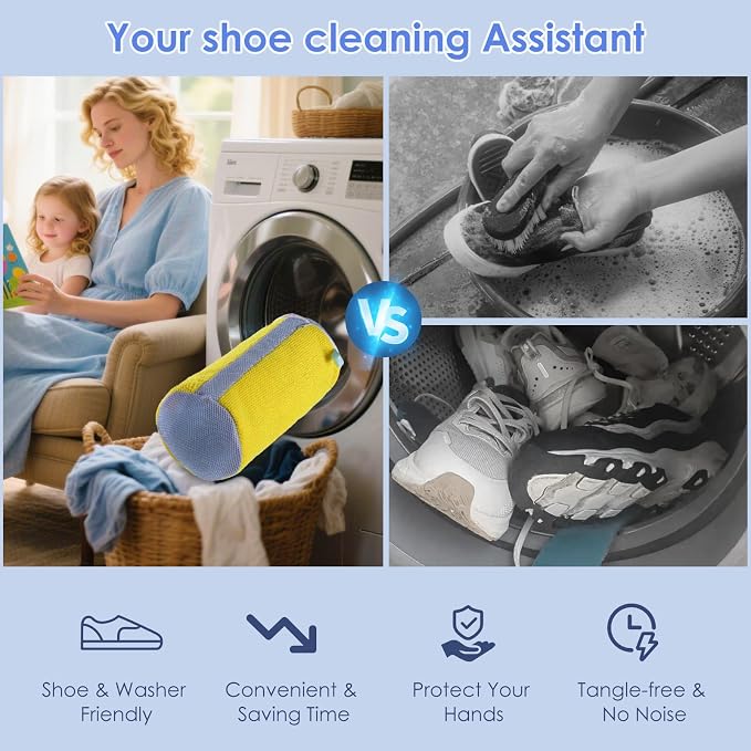 Large Shoe Washing Machine Bags for Sneakers & Tennis Shoes, Yellow 2-Pack | Large Shoe Laundry Bags fit Most Shoe Sizes, Durable Hidden Zippers Keep Shoes Secure, Washer/Dryer Safe for Less Scrubbing