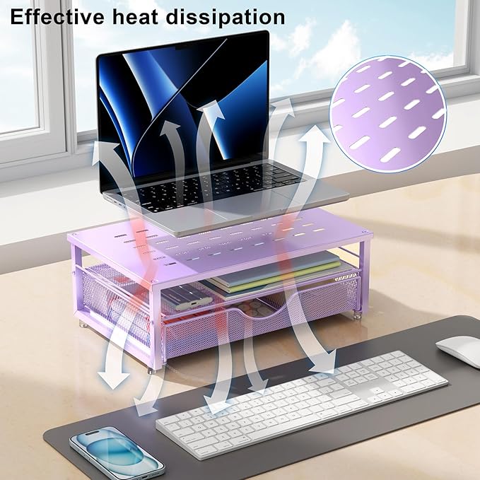 gianotter Computer Monitor Stand Riser, office organizer with Drawer, Office Organizers Storage for Classroom Office Supplies (Purple)