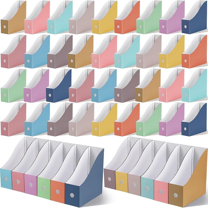 Colarr 48 Pcs Cardboard Magazine Holders 12 Colors Magazine Storage Box with Label Stickers File Folder Book Holder for Desk Desktop Document for School (Sweet Color)