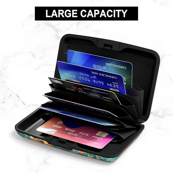 Card Holder Credit Cards Holder for Women RFID wallet women Business Card Holder Wallet Mini Aluminum Card Wallet RFID Blocking Slim Metal Hard Card for Women, Flowers and Plants