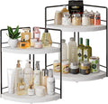 2-Tier Bathroom Corner Organizer Shelf, Wood & Metal Countertop Storage Rack, 2-Pack