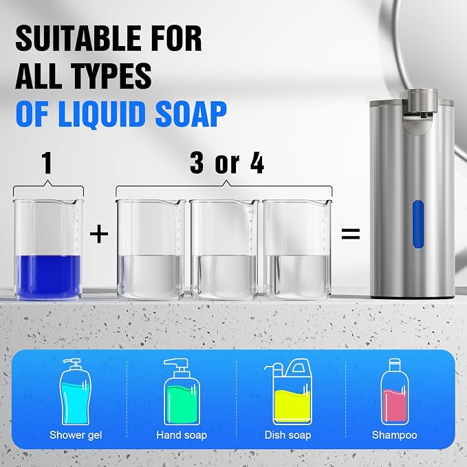 Fantictas Touchless Foaming Soap Dispenser, Stainless Steel Automatic Foam Soap Dispenser, USB-C Rechargeable Sensor Pump with 3 Adjustable Levels, 11.5 oz for Bathroom & Kitchen