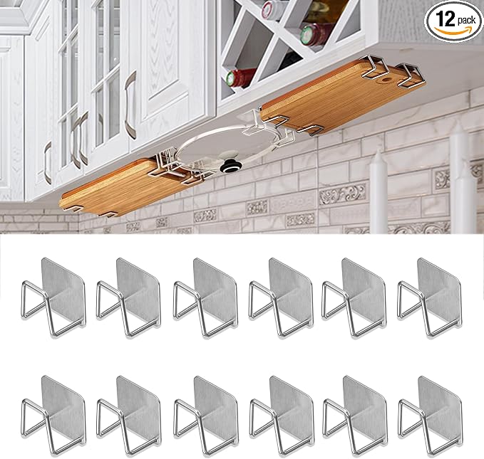 Aogigigio Under Cabinet Cutting Board Holder - 12 Pcs Pot Lid Organizer for Cabinet Cutting Board Holder Rack Storage Stainless Steel Under Shelf Counter Chopping Board Holder