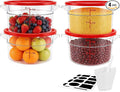 4-Pack Food Storage Containers with Lids,Round Plastic Containers for Kitchen, Food Grade, BPA-Free, Stackable, Clear Red Storage Buckets (Red, 2L)